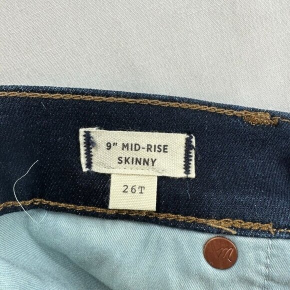 Madewell Jeans Womens Size 26T 9" Mid-Rise Skinny Dark Washed Stretch Denim Blue - Picture 8 of 12
